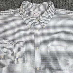 Brooks Brothers Oxford Button Down Shirt Men's XL Blue White Check Long Sleeve